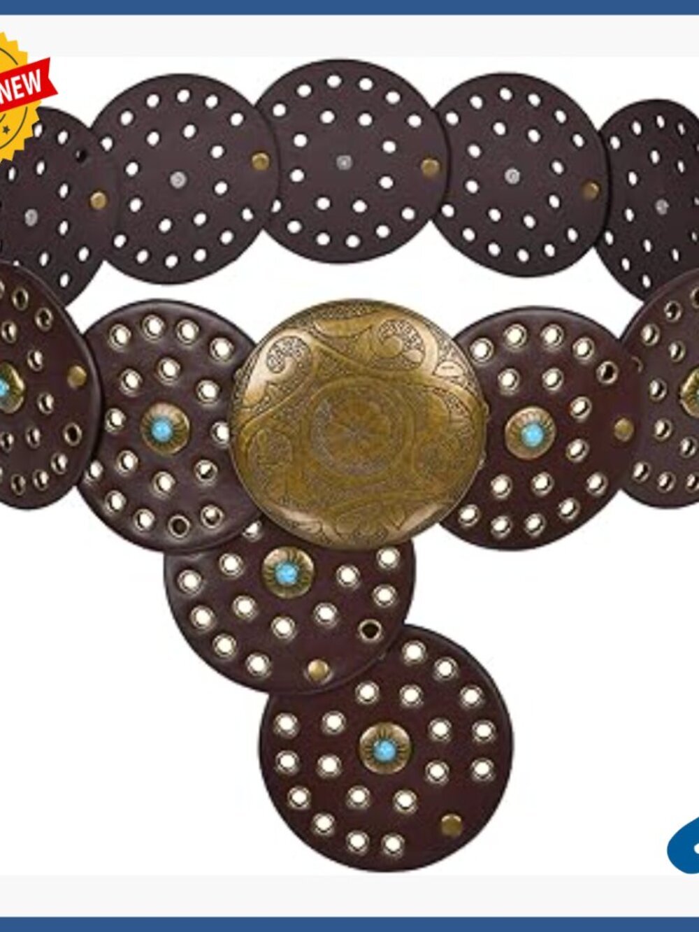 Western Turquoise Disc Belt Wide Faux Leather Adjustable Boho Cowgirl
